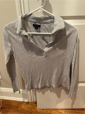 J. Crew Light Gray Ribbed Long-Sleeve Polo Top